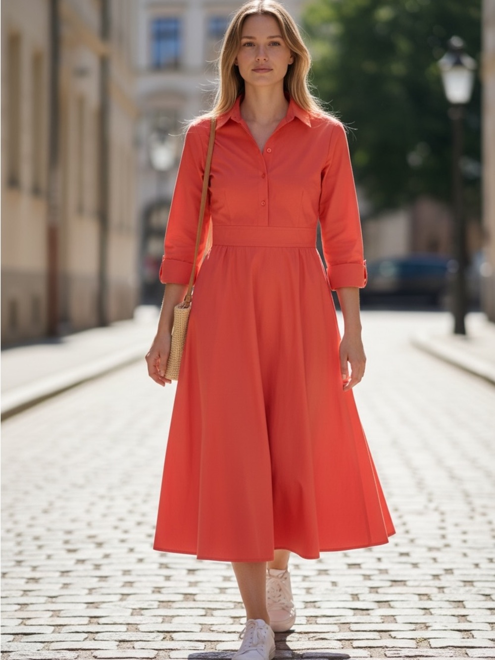 The J.Peterman Company Women's Dress Orange Midi Size 14
